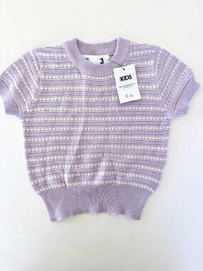 Cotton On Kids Girls Sweater 3T NWT Kinsley Lilac Short Sleeve Knit